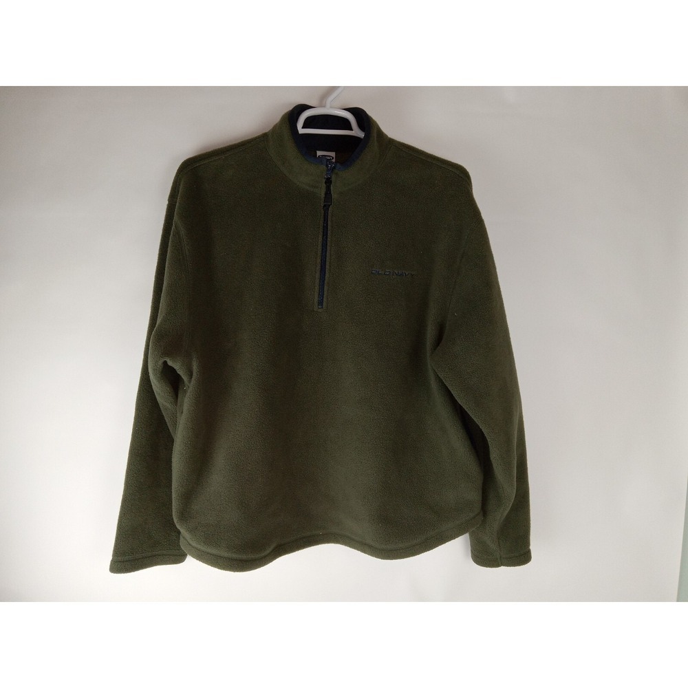 Old Navy Mens Sweater Olive Green Fleece Quarter Zio Cozy Chic Mock Neck Size L
